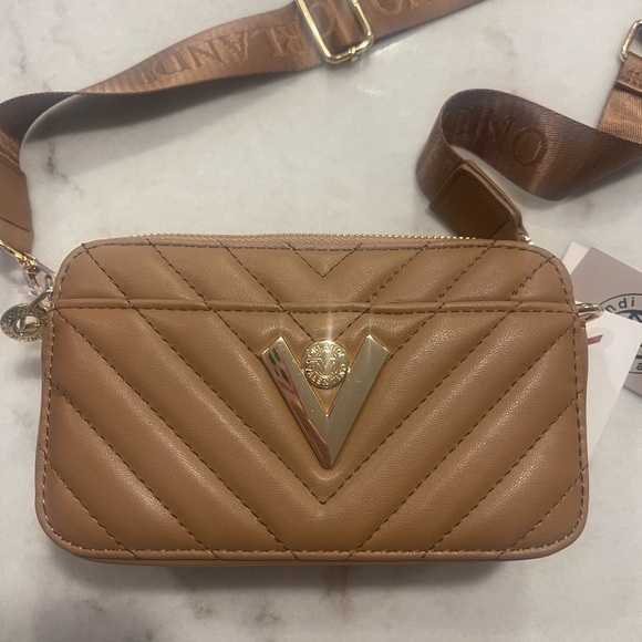 VALENTINO caramel handbag! Dual zip. Adjustable crossbody strap . NWT - Picture 1 of 9